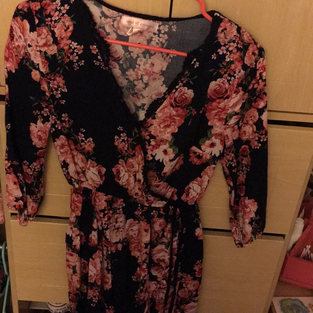 Navy and pink floral dress